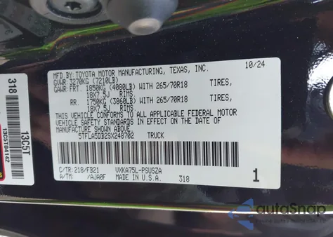 2025 Toyota Tundra Sr5 из США, поврежденный, VIN 5TFLA5DB2SX248702